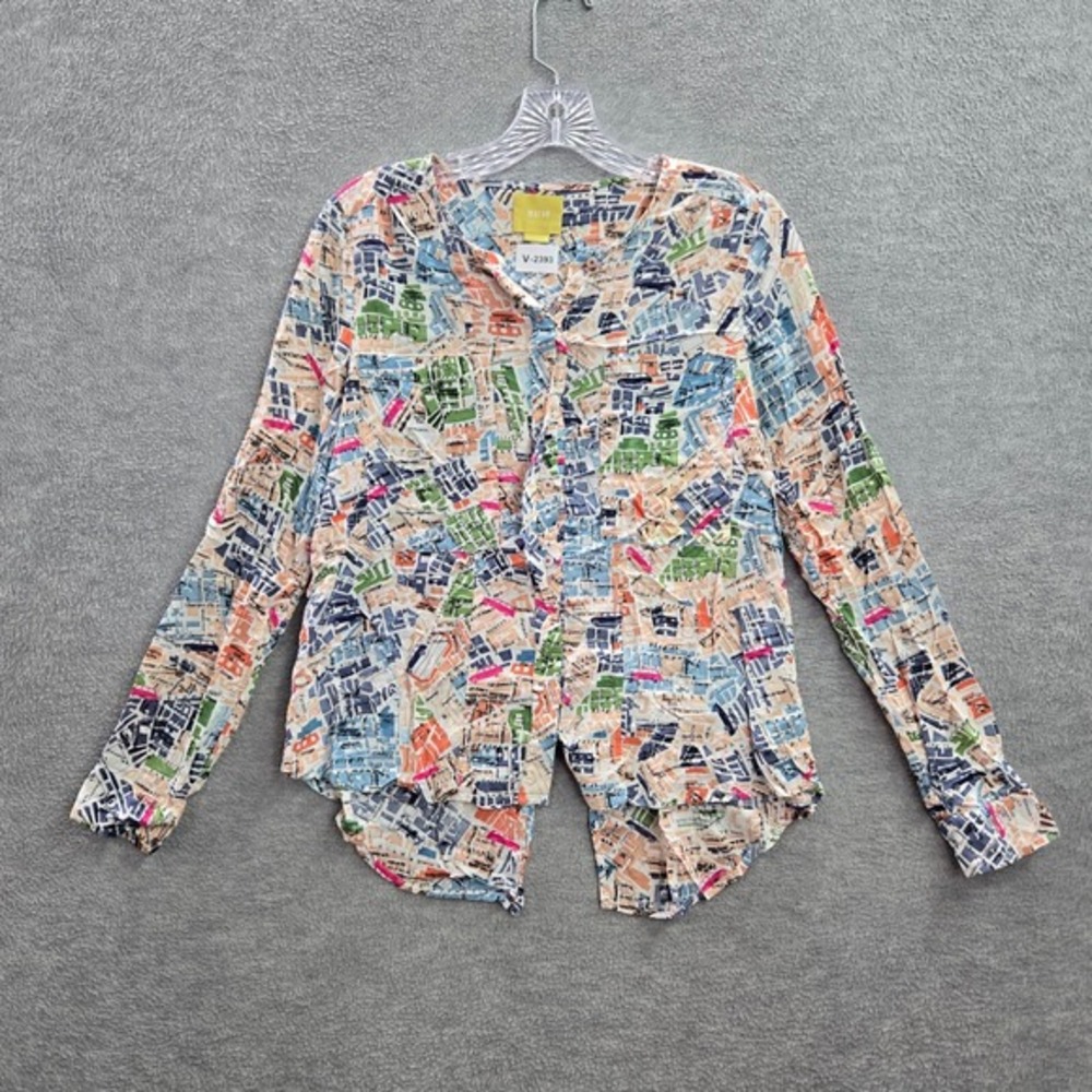 Maeve‎ Anthropologie Women Top 2 Pink Button Up Cartography London Map Print
